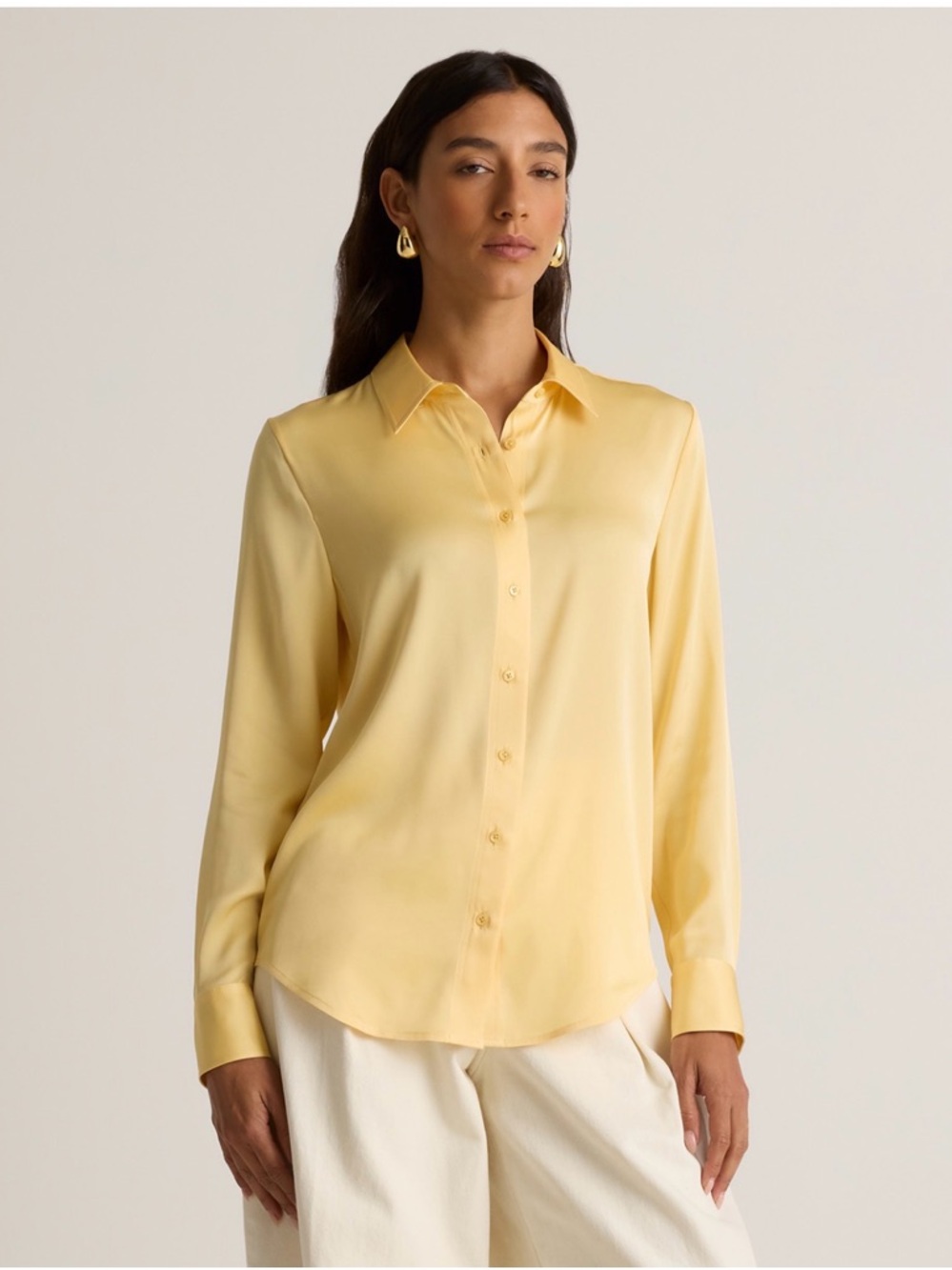 Quince Washable Stretch Silk Blouse Butter Yellow